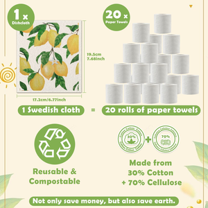 Chiffon à vaisselle en coton de cellulose réutilisable, écologique, design personnalisé, imprimé, chiffon à vaisselle suédois, pour la cuisine et la salle à manger - Product Image 2