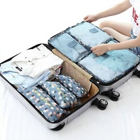 Set Organizer Perjalanan Cetak Oxford Baru 6-Piece, Tas Penyimpanan & Kantong Penyortir Pakaian Kamar Mandi Anti Air