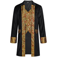 Manteau long de capitaine pirate médiéval pour homme, style rétro steampunk gothique, frak orné de brocart doré, veste de costume pour Halloween