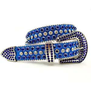 Men Women Rhinestone Belt Western Cowgirl Cowboy Vintage Bling Crystal Diamond Studded Leather Belt For Jean Pants