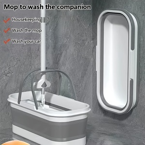 Hình Chữ Nhật Tiện Dụng Giỏ Di Động Gấp Xô Di Động Lớn Gấp Lau Xô Xe Đóng Mở Xô Nhựa Với Bánh Xe - Product Image 4