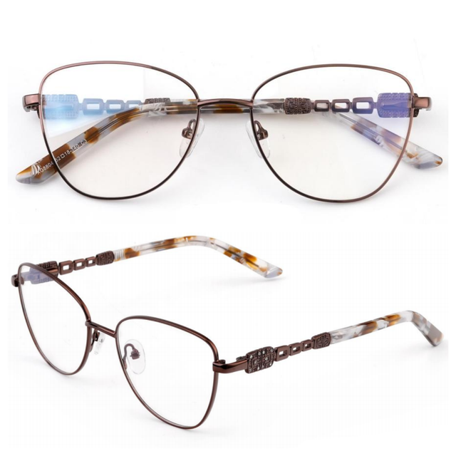 Ready Stock New Design Tortoise Color Vintage Cat Eye Eyewear Frame Full Frame Luxurious Metal+Acetate Lightweight Wear