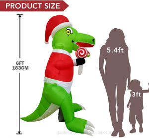 Dinosaurio Inflable Navideño Verde de 6 Pies con Gorro de Santa, Bastón de Caramelo, Luces LED Impermeables, Alimentación por CC, para Decoración de Hogar, Hotel, Jardín y Fiestas Navideñas - Product Image 2
