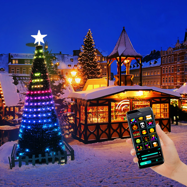 5ft 6ft 7ft Mini LED Outdoor Christmas Tree Light with Remote & App Smart Control IP65 Rated RGB Color
