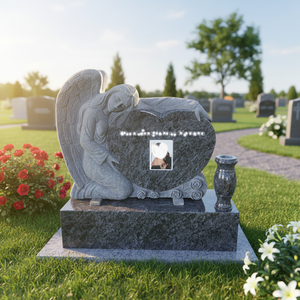 Union Stone Traditional American Carved Angel Heart Bahama Blue Granite Headstone - Product Image 1