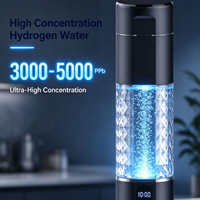 Bouteille d'eau hydrogénée portable, générateur d'eau hydrogénée rechargeable, concentration élevée en hydrogène de 3000 à 5000 ppb