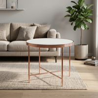 Mesa de Centro Redonda Moderna de Cobre Rojo con Vidrio Templado y Estructura Metálica para Muebles de Sala de Estar
