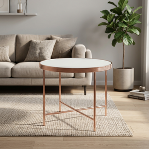 Modern Red Copper Round Coffee <b>Table</b> with Tempered Glass and Metal Frame for Home Furniture Use - Product Image 3