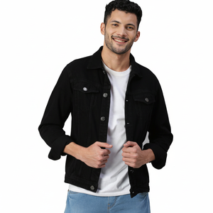 เสื้อแจ็กเก็ตผ้ายีนส์ของผู้ชายระบายอากาศได้พิมพ์ลายด้านหน้าโลโก้ที่กำหนดเอง - Product Image 1