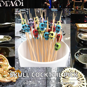 Palillos de Cóctel Modernos Desechables de Bambú y Plástico con Diseño de Calavera y Frutas, 120 mm, Menos de 5 cm de Diámetro - Product Image 2