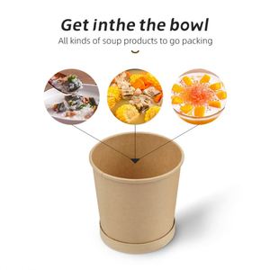 Bol en papier jetable rond pour soupe, barquette à porridge à emporter, seau à soupe blanc avec couvercle - Product Image 3
