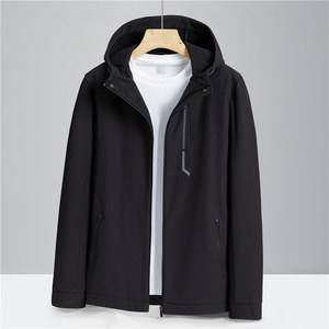 Chaqueta Cortavientos con Forro Interior, Ropa de Trabajo de Invierno, Color Sólido, Capucha con Contraste, Chaqueta Softshell, Color Caqui Oscuro, Verde Musgo, Marfil Militar - Product Image 4