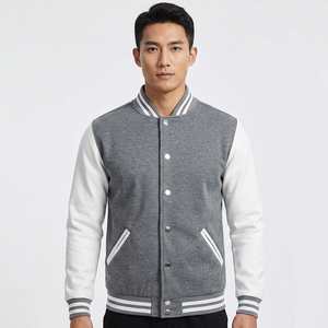Blouson universitaire en toile gris et blanc pour homme, col mandarin, fermeture boutonnée, décontracté, pour l'hiver, séchage rapide, respirant, haute qualité - Product Image 1