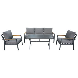 Mobilier d'extérieur promotionnel <span class=keywords><strong>de</strong></span> <span class=keywords><strong>jardin</strong></span> à structure KD <span class=keywords><strong>de</strong></span> style moderne, ensemble <span class=keywords><strong>de</strong></span> table <span class=keywords><strong>de</strong></span> canapé 4 pièces en aluminium, 5 places assises résistantes aux UV - Product Image 1