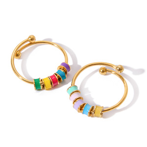 Bagues tendance couleur or avec perles colorées et design géométrique, bijoux unisexes, cadeau - Product Image 5