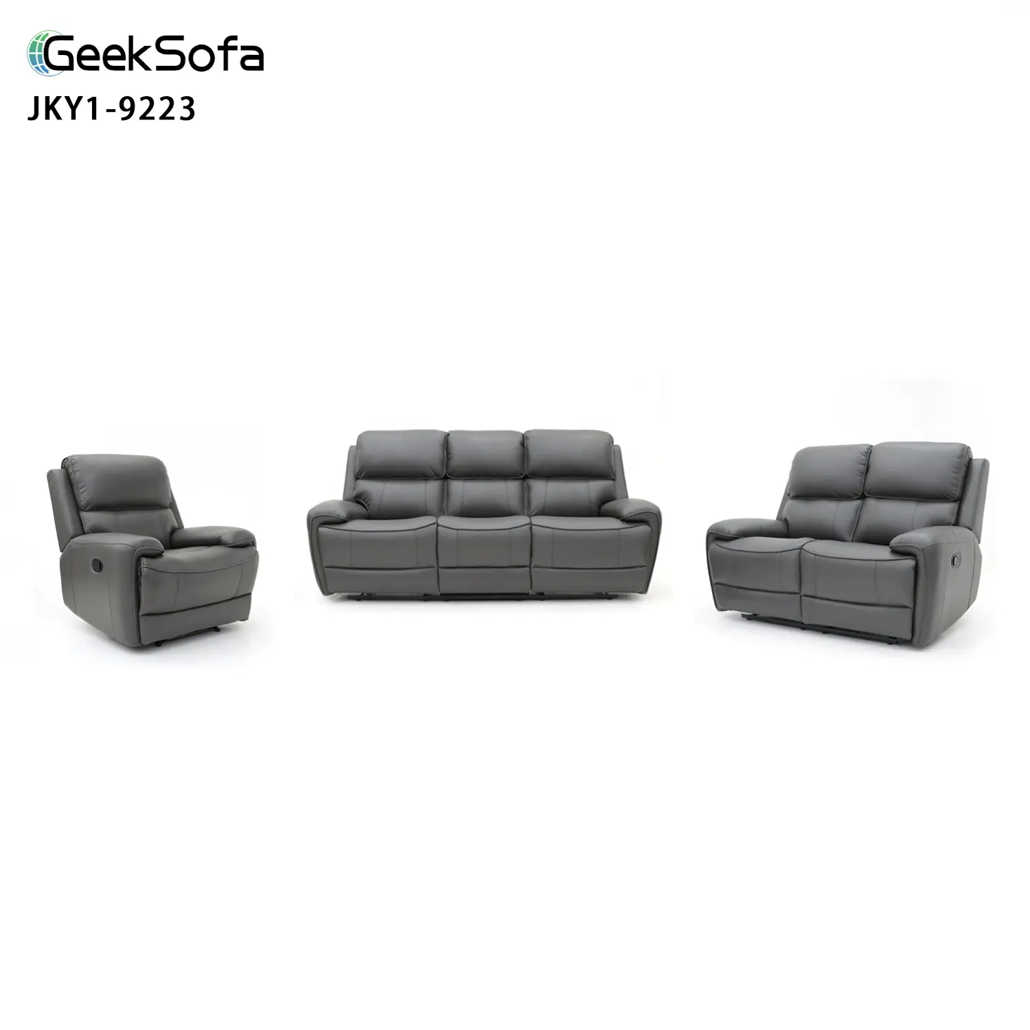 Geeksofa Fabrik Großhandel 3+2+1 modernes Air-Leather manuell-bewegliches Liegesessel-Sofa-Set für Wohnzimmermöbel