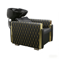 Fauteuil de Barbier Hydraulique Capitonnée Dorée Inclinable Pivotant avec Repose-Pieds Réglable et Base Ronde