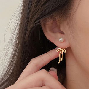Pendientes de Plata de Ley 925 CANNER con Imitación de Perlas y Lazo, Pendientes de Mujer para Novia, Compromiso, Boda, con Borlas y Moño - Product Image 2
