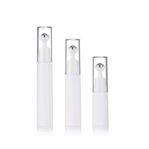 5ml 10ml <span class=keywords><strong>15ml</strong></span> Plástico Blanco Redondo Airless Eye Serum Cream Roll On Botella con bola de acero con anillo de plata - Product Image 1