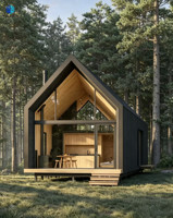 Maison modulaire préfabriquée en acier léger de style européen moderne avec de grands fenêtres en verre pour chalet de vacances en montagne