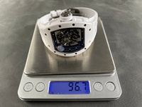 Montre de haute qualité, cadran squelette ZF factory RM-055 V3, bracelet en caoutchouc blanc, mouvement RMUL2, boîtier en céramique, bracelet en caoutchouc.