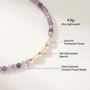 Collar JinSpark 'Aetheric Bloom' con Cuentas de Amatista Natural y <span class=keywords><strong>Perlas</strong></span> de Agua Dulce - Chapado en Oro de 18K, Romántico, Ligero, de Lujo y Curativo - Product Image 2