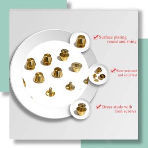 Honigo Pack Rivets Studs, Tachuelas de Metal de Latón Sólido con Cabeza Plana Dorada, con Rosca Trasera, para Bolsos, Carteras, Cuero, en Medidas en Pulgadas y mm, y Puntas de Hebilla - Product Image 3