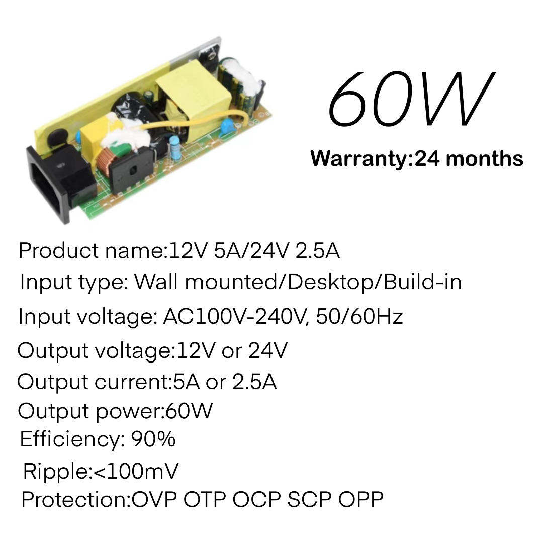 60W Loptop Converters AC to DC Wall Mounted Chargers CE FCC KC ROHS 24V2.5A 12V5A Switching Power Supply Module