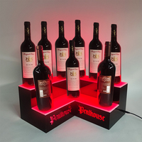 Présentoir à bouteilles d'alcool en acrylique lumineux LED personnalisé à 2 niveaux, base de présentation RGB pour spiritueux et cocktails avec télécommande