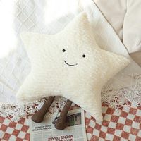 Coussin carré en peluche courte ultra douce, style nordique, motif lune, étoile, visage souriant et poupée soleil, pour canapé, hôtel et maison