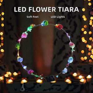 تاج شعر خفيف مع خيط بإضاءة ليد ، تاج زهرة ، إكليل من الزهور ، رباط شعر للحفلات ، تيجان زهور مناسب للعمر ، أربطة رأس في عيد الأم - Product Image 2
