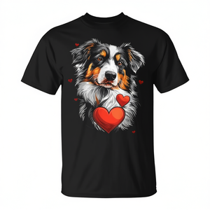 Camiseta del Día de San Valentín con diseño de corazón de perro pastor australiano, color negro, unisex - Product Image 2