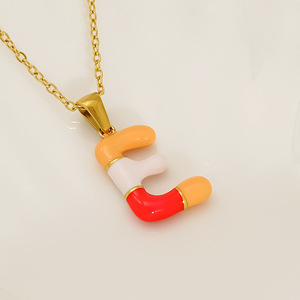 Collier Pendentif <span class=keywords><strong>Lettre</strong></span> Colorée en Acier Inoxydable Plaqué Or 18K pour Femme, Nouveau Style, en Époxy et Bulles, 26 Lettres, Vente en Gros - Product Image 6