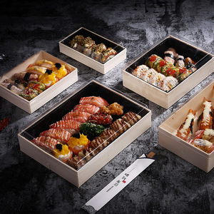Disposable Wood Lunch Box Sushi Case Salad Wrapping Food Container Foldable Box