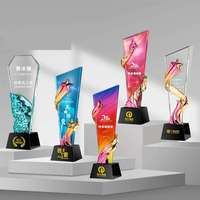 Trophée personnalisé en cristal avec base gravée au laser 3D, motif Aigle, impression typographique, pour compétitions d'entreprise et employés DIAOCAI