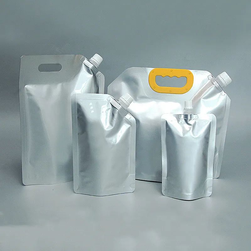 Doypack - Saco de bico para vinho, saco plástico branco personalizado com alça, bico para bebidas líquidas, folha de alumínio, 1000ml e 5l
