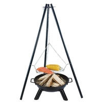 Barbecue au charbon de bois à hauteur réglable, trépied portable pour le camping avec foyer intégré, parfait