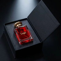 Flacon de parfum vide carré en verre transparent de luxe de haute qualité avec logo personnalisé, 50 ml, 100 ml, avec couvercle doré et boîte d'emballage