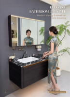 Meuble-lavabo suspendu moderne avec miroir intelligent à induction, vasque intégrée en pierre frittée