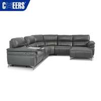 Ensemble de canapés modulaires en cuir véritable MANWAH CHEERS, grand canapé d'angle pour salon, inclinable avec chaise longue et haut-parleurs Bluetooth