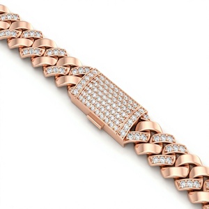 Pulsera Cubana con Diamantes Cultivados en Laboratorio, Corte Brillante Redondo, Chapada en Oro de 18K y 14K, Cierre Pavé, Estilo Hiphop Unisex para Uso Diario - Product Image 3