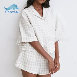 Linen lattice 100% Linen set classic Pajamas woman nightwear sleepwear