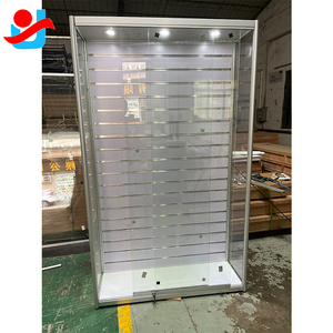 Có Thể Khóa Kính Cửa Trượt Kim Loại Bạc Khung Tempered Glass Slat Tường Hiển Thị Tủ Với Đèn - Product Image 2
