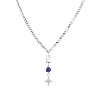 สร้อยคอจี้รูปดาว สแตนเลส ลูกปัดแก้วสีฟ้า ประดับเพชร เครื่องประดับสำหรับงานปาร์ตี้ - Product Image 5