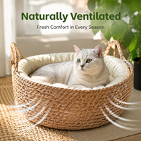 Lit pour chat ovale portable en rotin tressé moderne, nid pour animal de compagnie mignon, coussin en coton chaud, amovible, lavable, toutes saisons