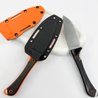 Couteau de camping EDC 15201 à lame intégrale, manche en fibre de carbone bicolore noir/orange, étui Kydex, changement de lame par bouton-poussoir