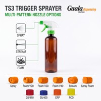 Pulvérisateur à gâchette Guala TS3 Dexter 28/400, 1,2 ml par jet, entièrement en plastique, résistant aux enfants, anti-fuite, buse à 3 modes, recyclable