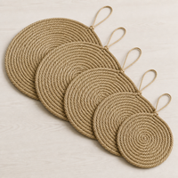Sous-verre rond en corde de jute fait main, style rustique campagnard, pour table à manger, cuisine, décoration, dessous de plat