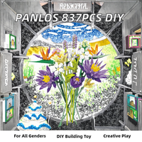 Set Buket Bunga Blok Bangunan Lotus Bird of Paradise Lavender Rangkaian Bunga DIY Dekorasi Rumah Hadiah