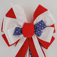 Grande décoration patriotique pour la porte d'entrée : Couronne de la Guerre du Vietnam en ruban de toile de jute rouge et bleu avec étoiles du drapeau américain et nœud pour le Memorial Day